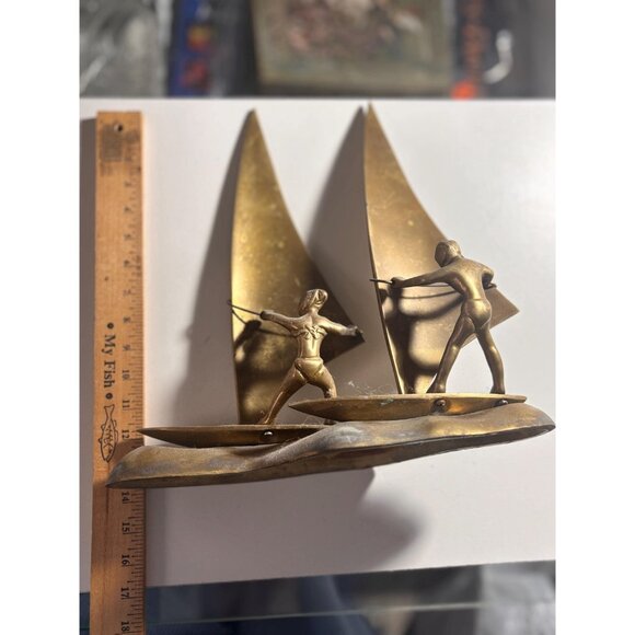 Vintage Brass Sailboat Windsurfing Sculpture Figurine - Picture 2 of 3